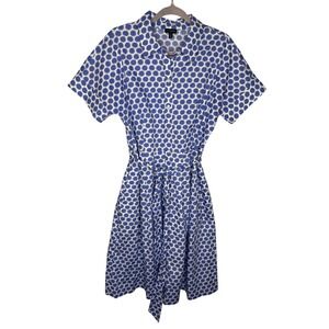 Talbots Womens Blue White Sunburst Print Cotton Shirt Dress Belted Size 8